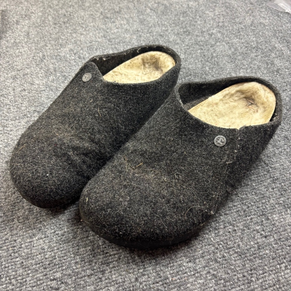 BIRKENSTOCK Men’s Charcoal Grey Zermatt Shearling Wool Felt Slipper size: 12